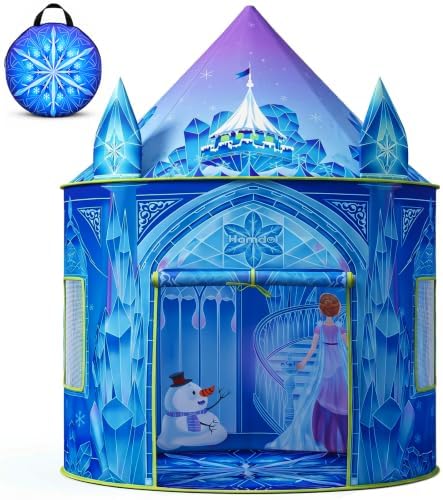 Hamdol Princess Play Tent for Girls, Frozen Toy, Ice Castle Kids Playhouse for Indoor & Outdoor, Imaginative Castle Tent with Carry Bag, Perfect Easter, Birthday & Valentine Gift for Girls Ages 2–8