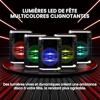 Pyle Enceinte Bluetooth Puissante-600 W, Enceinte Sono Portable, sans Fil, Eclairage LED et avec Roues, SD/USB/AUX, Karaoke Adulte, Noir