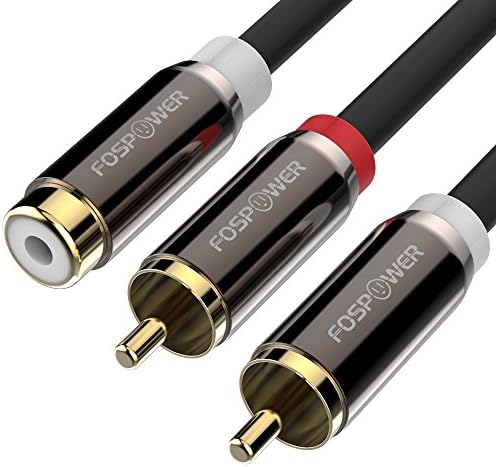 FosPower Y Adapter (8 inch) 2 RCA (Male) to 1 RCA (Female) Stereo Audio Y Adapter Subwoofer Cable (24k Gold Plated) 2 Male to 1 Female Y Splitter Connectors Extension Cord