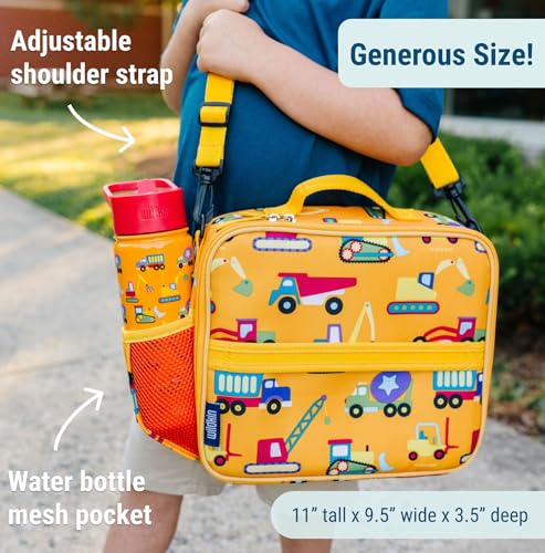 Image of Wildkin Kids ECO rPET Insulated Lunch Box - Keeps Food Hot or Cold, Easy-Clean Lining, Mesh Pockets & BPA-Free - Boys & Girls, Ideal for School, Travel & Daycare - Under Construction