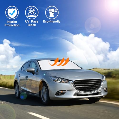 Image of Windshield Sun Shade Custom Fit for 2014 2015 2016 2017 2018 Mazda 3 Accessories Foldable Sunshade Sun Blocker Protect Car from Sun Rays & Heat Damage Keep Car Cooler