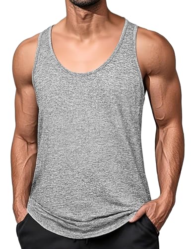 Wayleb Herren Sport Tanktop Muskelshirt Rundhals Racerback Atmungsaktiv Trainingstop Fitness-Oberteil Gym Workout Sommer Hellgrau L