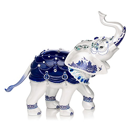 The Hamilton Collection Sparkling Blue Willow Hand-Painted Elephant Figurine Adorned with Svenka Crystals