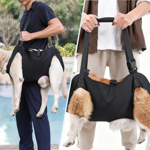 Tmefoy Ganzkörper Tragehilfe & Stützgeschirr für Hunde - Verstellbare Tragegurt Hund, Hunde Tragehilfe mit Griffen, Tragegeschirr Hund als Gehhilfe & Hebegurt für Reha, Senioren (L), Hundetransporter