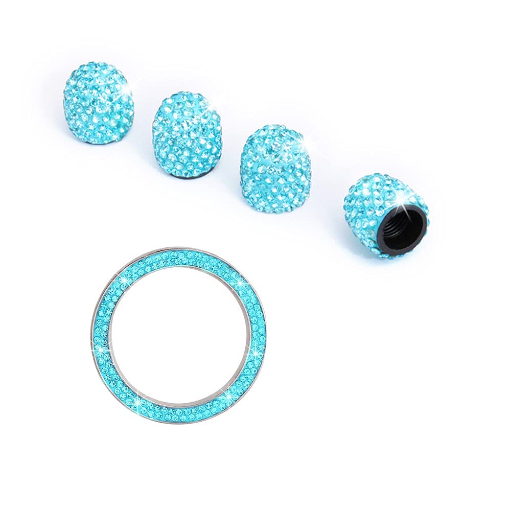 Capuchons De Valve, Bouchons De Valve, Bouchons De Valve Universels En Strass Et Strass Pour Le Dmarrage Et L'arrt De L'allumage, Autocollants Pour Dcoration Intrieure, Accessoires De Voiture, Bleu