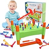 HYSHLC Klopf und Hammerbank mit Stiften und Hammer, Regenbogen-Klopfbank, Spielspaß mit nachhaltigem Motorikspielzeug Baby, Hämmerchenspiel, ab 3 Jahr