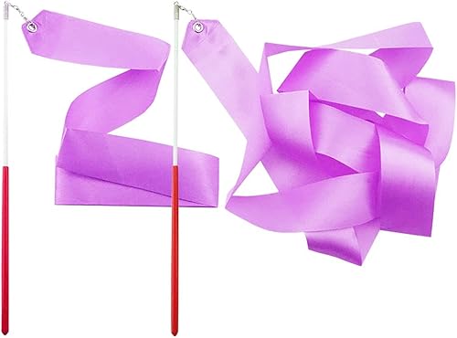 FAZHBARY Paquete de 2 varitas rítmicas de gimnasia para bailar alabanza Streamers para niños Baton Twirling Talent Shows Baile artístico (Color lila)