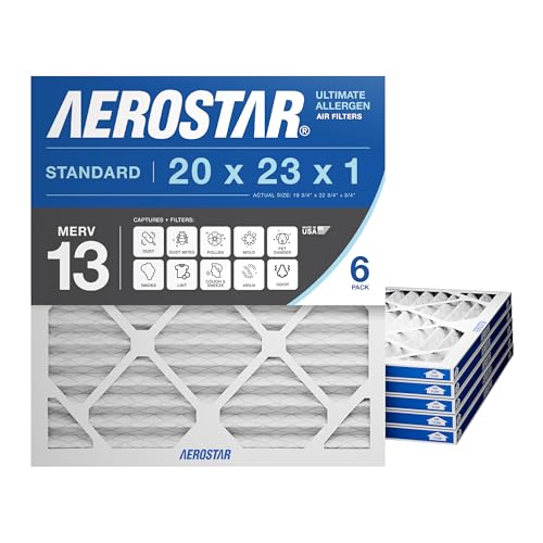 Aerostar 20x23x1 MERV 13 Pleated Air Filter, AC Furnace Air Filter, 6 Pack (Actual Dimensions: 19 7/8