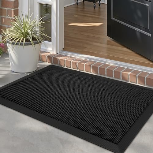 LUMI Front Door Mat for Outside Entrance 23.5x35.5 Heavy-Duty Dirt-Trapping Doormat with Durable Non-Slip Rubber Backing Stain & Fade-Resistant Entry Mats Black