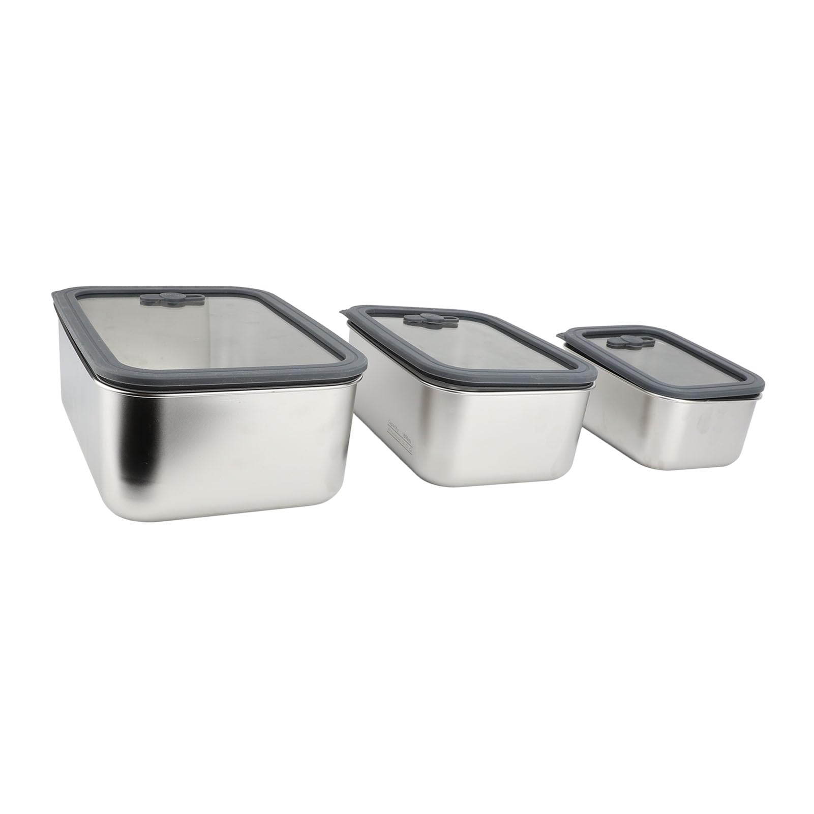 LiebeWH Contenitore per Alimenti in Acciaio Inox, Set da 3, con Coperchi in Vetro, 650 Ml, 1300 Ml, 2300, Ermetico, Impilabile, di Grande capacità, per Tavolo da Frigo per la Preparazione dei Pasti