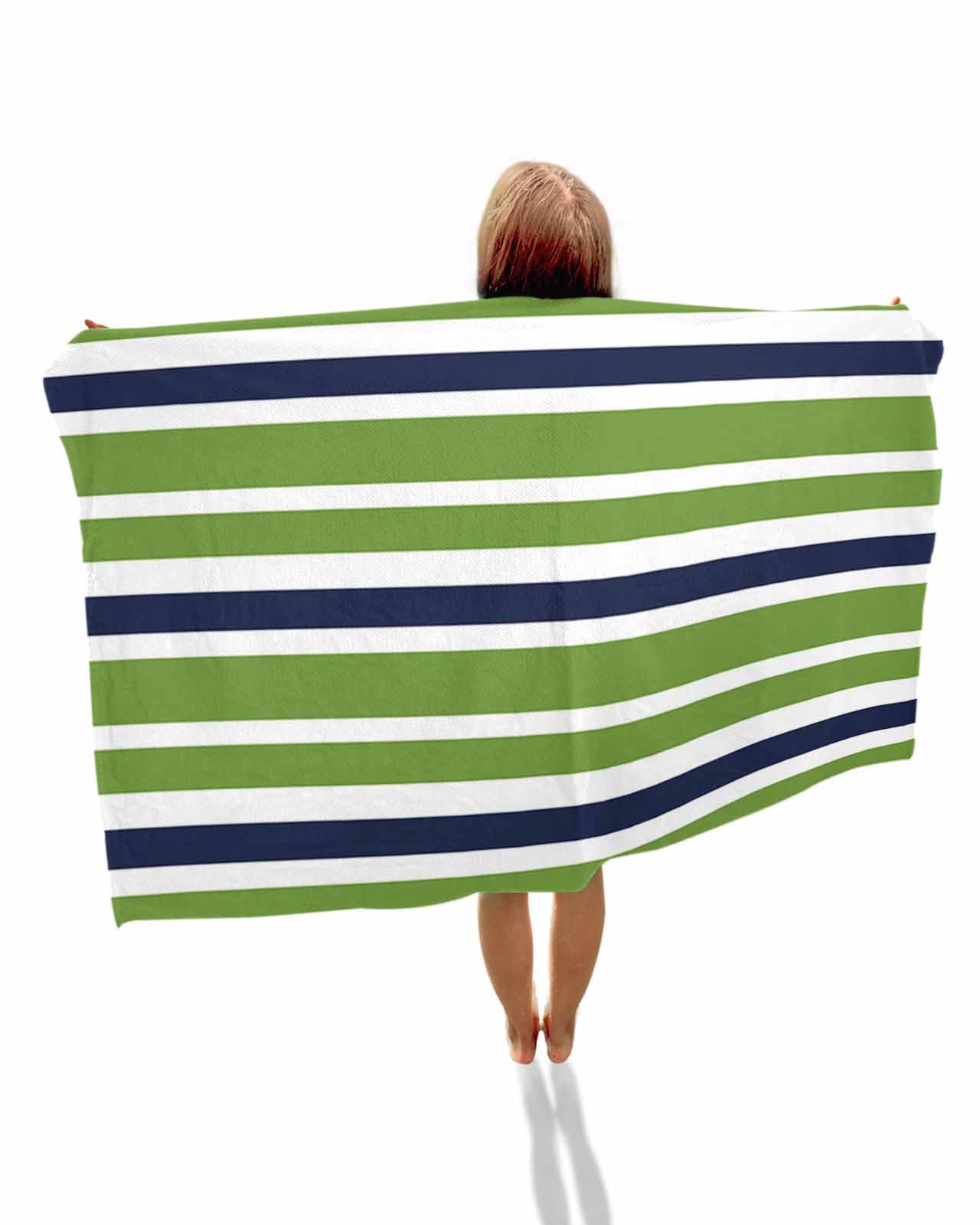 ALAGEO Beach Towels Navy Blue Green Stripes Large Beach Towels Oversized Lime Green Striped Lightweight Travel Towel,Soft Beach Bath Towel Swim Towels