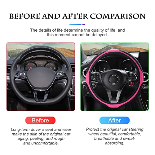 Fekey&Jf Car Steering Wheel Cover, Elastic Stretch Anti-Slip Breathable Warm In Winter Cool In Summer, Car Interior Protection Accessories For Women Men, Universal 15 Inch For Most Cars (Pink) #TOP2
