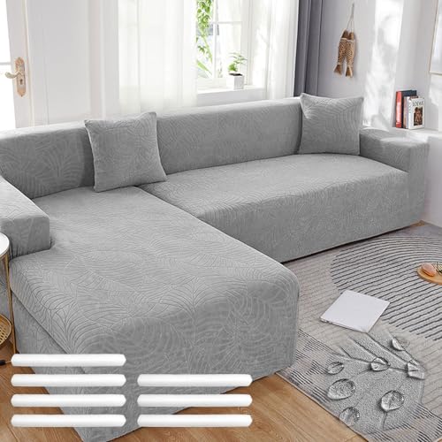 Bocguy Housse de Canapé d'angle, Sofa Cover L/U Form, Housse Canape Extensible, Couvre Canapé d'angle, Imperméable et Lavable, avec Mousse Antidérapante et...