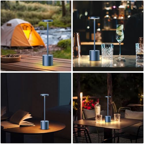 SAKRINGT Cordless Table Lamps Rechargeable,6000mAh Portable Battery Operated LED Table Light for Restaurant Outdoor 2 Pack Blue