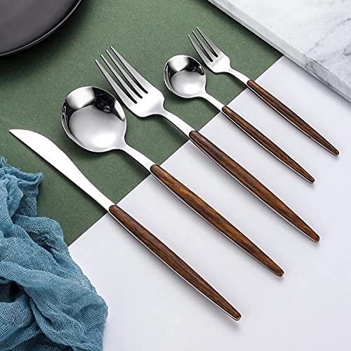 Silberbesteck-Set, 20/30-Teilig, Für Küchengeräte, Spülmaschinenfest, Mit Holzgriffen, Für Abendessen, Dessert, Kaffee Und Mittagessen, 20-Teilig