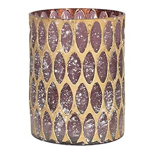 Clayre & Eef Theelichthouder Ø 11*15 cm Paars Glas Rond Waxinelichthouder Windlichthouder