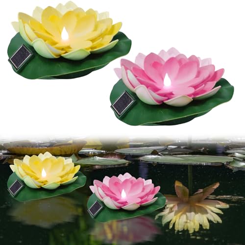 HUIKUANGEU Lampes Solaires Flottantes,2 pièce Lampe Flottante Piscine Solaire,Lumière Flottante de Lotus pour L'étang,Lanterne Solaire Lotus pour...