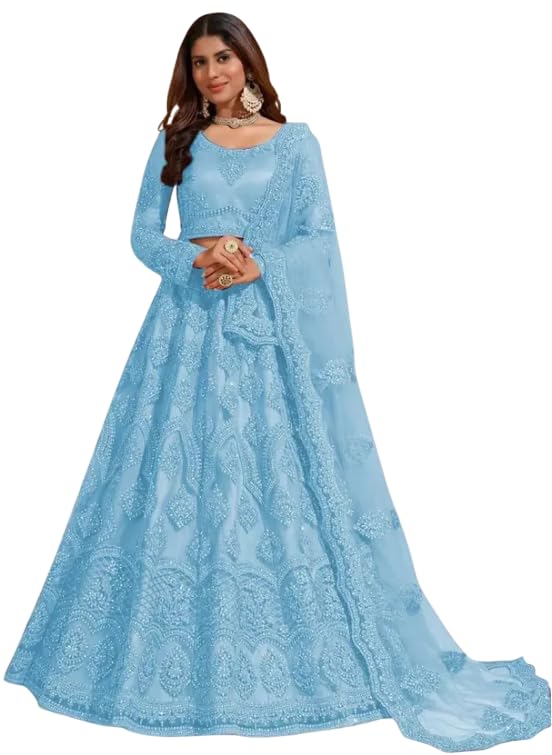 Women Semi Stitched Embroidered Lehenga Choli Set | Net Fabric Blouse | Floral Pattern Lehenga Skirt | Matching Dupatta | Round Neck Ethnic Outfit Women Semi Stitched Embroidered Lehenga Choli Set | Net Fabric Blouse | Floral Pattern Lehenga Skirt | Matching Dupatta | Round Neck Ethnic Outfit