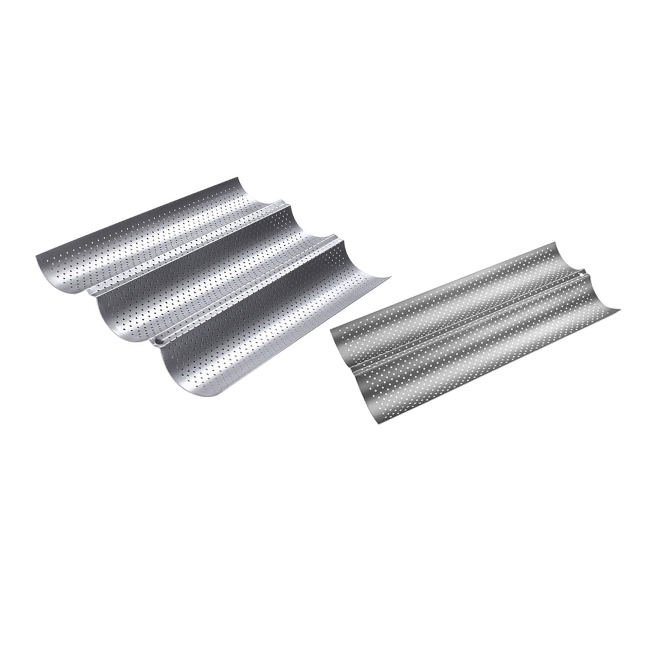 Molde para Hornear Pan Francés Perforado de Acero Inoxidable, 2 Piezas | Superficie Lisa Antiadherente, Color Plata, Uso en Cocina y Pastelería