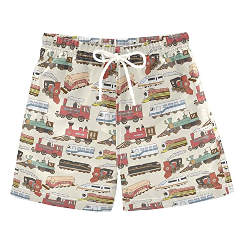 Cartoon Steam Trains Vintage Boys Swim Trunks Toddler Boy Swim Board Shorts Swimwear Kids Beach Swimsuit Bathing Suits