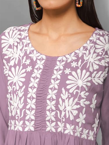 Image of Winza Designer Rayon Chikankari Embroidered Short Kurti | Plus Size Kurta Tunic Top