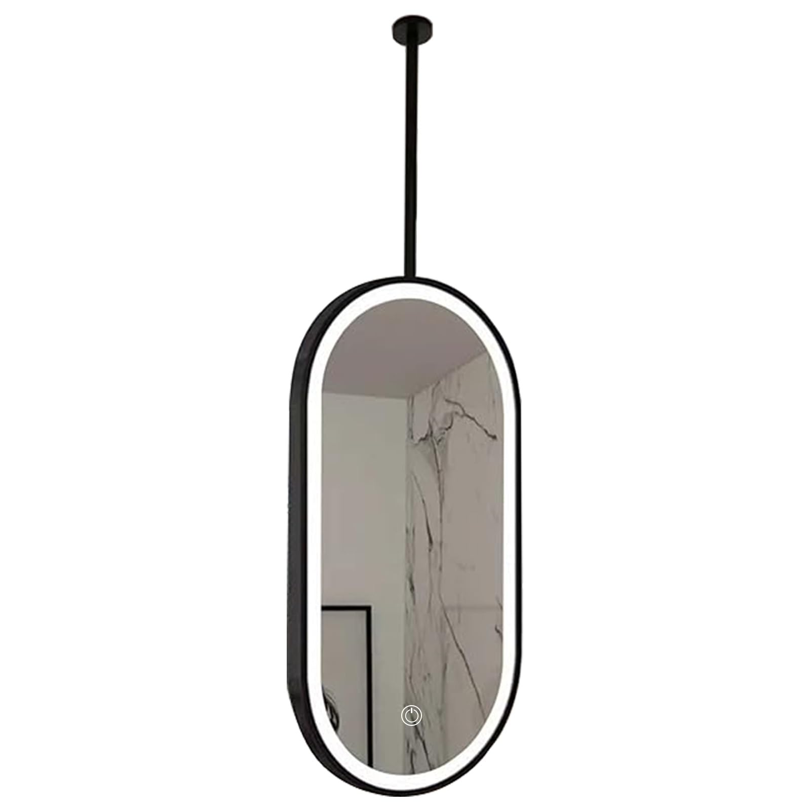 Miroir suspendu LED ovale 60x100 cm avec cadre noir haut de gamme