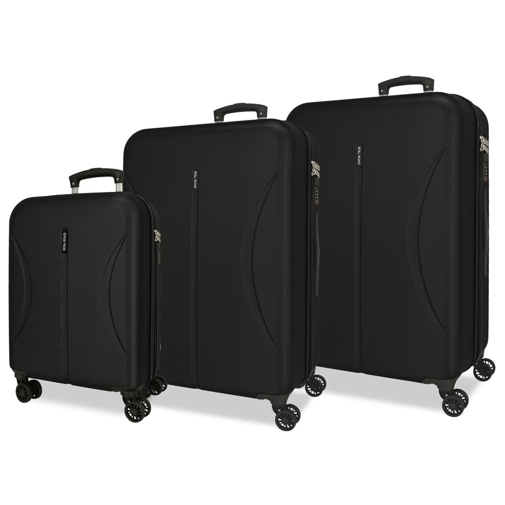 Joumma Roll Road Formentera Suitcase Set Black 55/65/75 cm Rigid ABS Integrated Combination Padlock 188L 10.3kg 4 Double Wheels Hand Luggage
