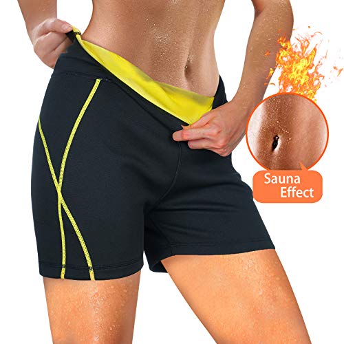 Rolewpy Women Neoprene Sauna Sweat Shorts With Pocket Hot Thermo Capris Workout Thigh Slimming Pants For Weight Loss Exercise Leggings Body Shaper (Green Line, M) #TOP3