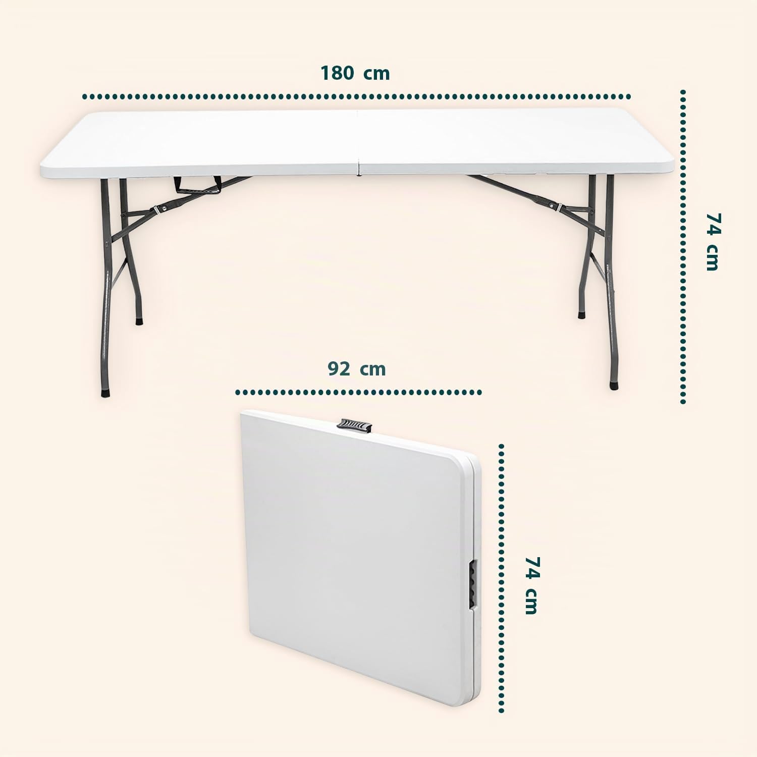 Clori Tavolo Pieghevole Portatile: Ideale per Giardino, Campeggio e Buffet, Leggero, Salvaspazio, Durevole, con Sistema di Blocco di Sicurezza, Fino a 6 Persone - 180x70x74 cm
