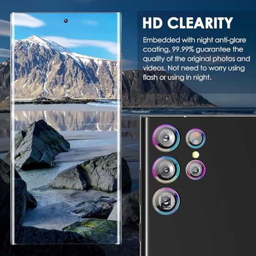 Image of Skinomi Camera Lens Protector Compatible with Samsung Galaxy S23 ultra 5G [Anti-Scratch] Premium Tempered Glass Film Aluminum Alloy Lens Ring Cover, Rainbow Titanium