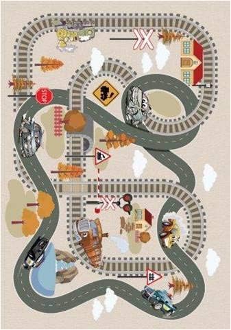Amazon.com: Ladole Rugs Distressed Train Tracks Flatweave Play Area Rug ...