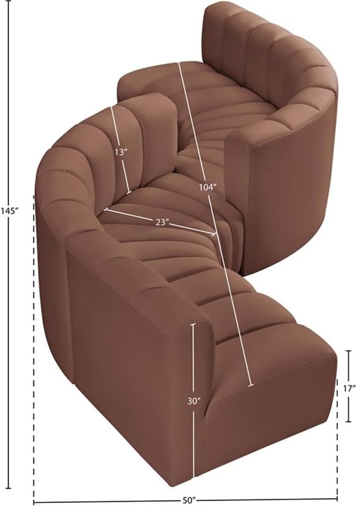 BOWERY HILL Contemporary Vegan Leather Modular Sectional, 6-Piece, Cognac, Deep Channel Tufting, 145" W x 50" D x 30" H, Versatile Living Room Furniture for Modern Spaces