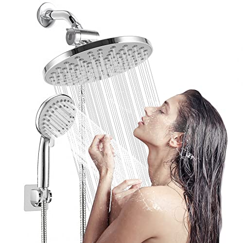 Cabezal de ducha de lluvia 8" y ducha de mano con manguera 60" cromada