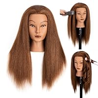 Mannequinkopf mit 100% menschlichem Haar,16 Dunkelbraun Echthaar Kosmetologie Mannequinkopf Haar Styling Friseurpraxis Training Puppenkopf mit Klemmhalter (YB16)