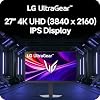 Monitor Gaming LG 27G810A-B 27" Ultragear 4K UHD (3840 x 2160) IPS, Doble Modo UHD 180Hz o FHD 360Hz, 1ms, NVIDIA G-Sync, AMD FreeSync Premium, VESA DisplayHDR 400, HDMI 2.1, Negro 4