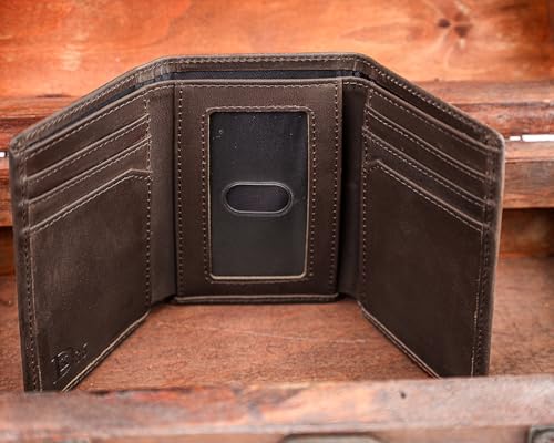 Image of DK86 US Flag Trifold Wallets for Men American Flag Wallet Full Grain Leather Tri-Fold Wallet RFID Blocking (vintage coffee with us flag)