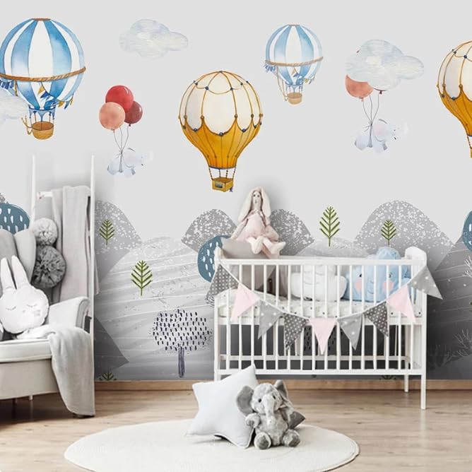Papier peint photo 3D montgolfière pour grand mur enfant