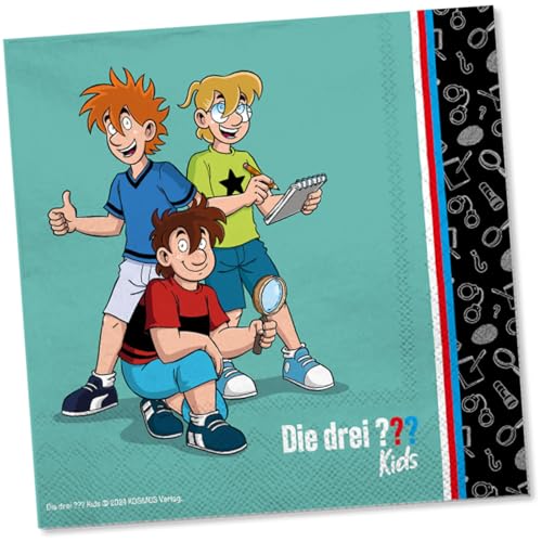 20 Servietten * DIE DREI ??? KIDS * für Kinderparty und Kindergeburtstag | 3 Fragezeichen Papierservietten Napkins Kinder Detektive Party Set