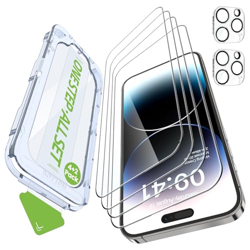 iGluz 4 Pack for iPhone 14 Pro Screen Protector with 2-Pack Camera Lens Protector[99.99%HD Clear][9H Tempered Glass][Bubble Free][Easy Installation][Smooth Touch][Anti-fingerprint],4+2 Dual Protection by iGluz - Used condition - US$20.54
