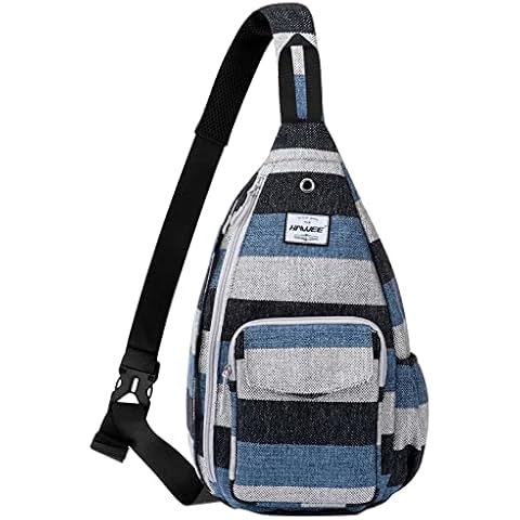 HAWEE Rope Sling Bag for Women Men Casual Cross Body Daypack Backpack Adjustable Strap with Side Pocket Anti-theft for Travel/Sport, Stripe Cover