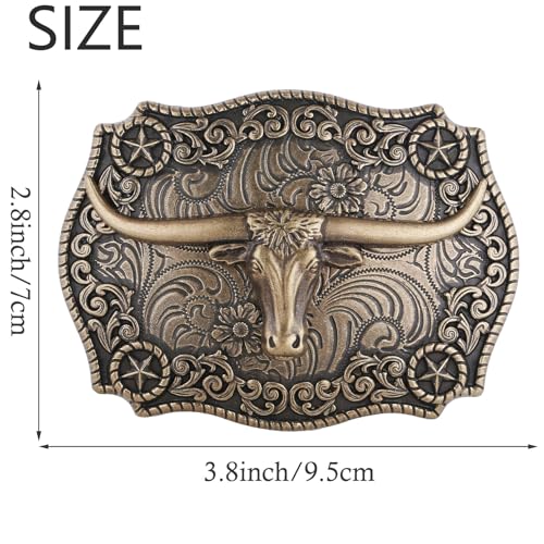 Image of HUABOLA CALYN Long Horn Bull Belt Buckles for Men Women American Flag Texas Star Belt Buckles