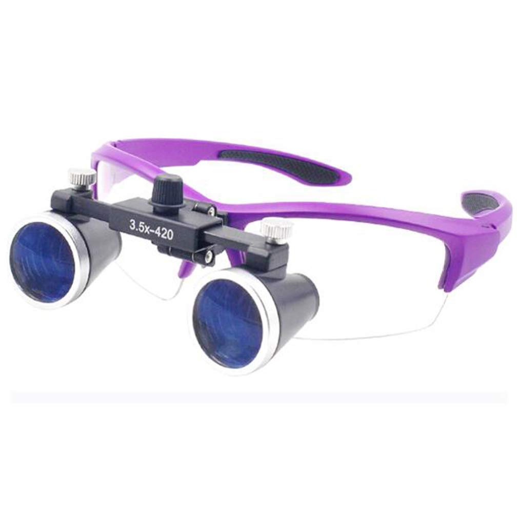 Lupa Binocular Quirúrgica para Laboratorio Dental, Lupa Ocular Binocular con Aumento De 3.5X, Luz Led Frontal Y Práctico Estuche De Transporte, Color Púrpura.