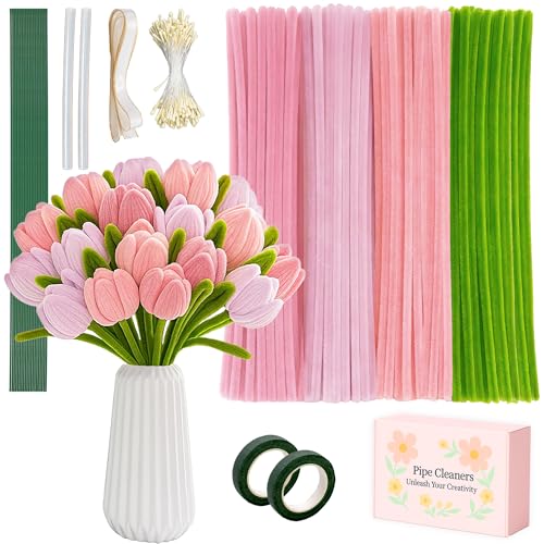 Upgraded 2026 Pipe Cleaners Craft Kit: 400-Piece DIY Flower Making Supplies with Exclusive Color Palette | Includes Chenille Stems, Floral Wire, Garde