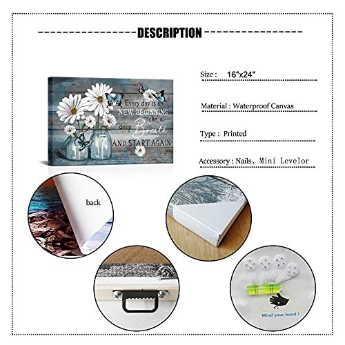 Skenoart Daisy Flowers Pictures For Bathroom Decor Blue Rustic Butterfly Floral Canvas Paintings Quotes Inspirational Wall Art Still Life Farmhouse Home Bedroom Wall Decoration Ready To Hang #TOP5