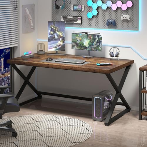 Ibf 55 Inch Computer Desk, Farmhouse Home Office Desk, Industrial Wood Metal Legs Work Desk For Writing Study, Vintage Minimalist Laptop Executive Workstation Pc Gaming Table In Bedroom thumb #3