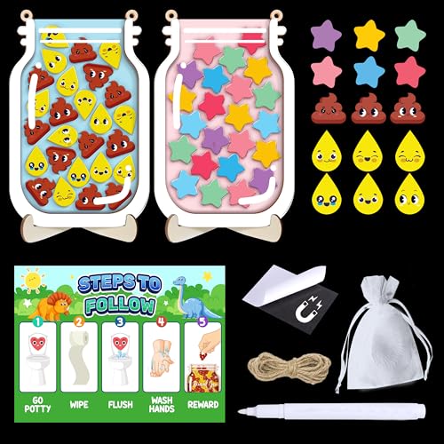 Image of 2 Pack 60 Token Star Poop Reward Jar Magnetic for Kids Potty Training Toddlers Teacher Classroom Board Incentive Good Behavior Management Tools Back to School Girls Boys RWJ-CB1