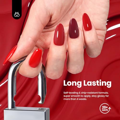 Image of Beetles Red Gel Nail Polish Set-15ML 6 Colors Shimmer Bloody Red Burgundy Gel Polish Kit Soak Off UV Full Size Nail Art Salon Design DIY Gift for Women Colorful Bottle