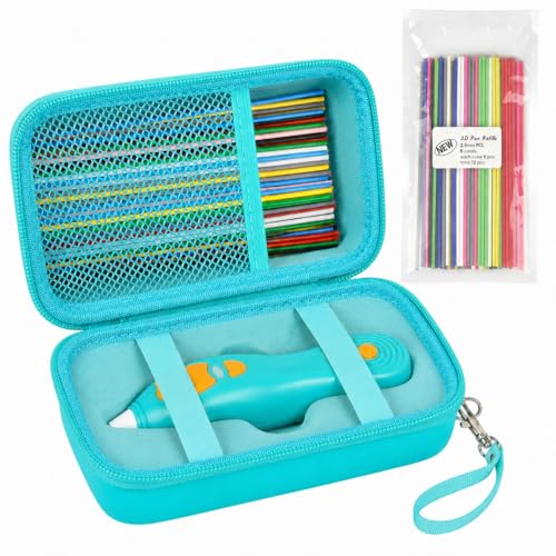Image of ANKHOH 3D Printing Pen Case for 3Doodler Start+, 72 Pen Refills Included | Hard shell storage with grooved base, mesh pocket and hand strap for school or travel; 3D pen not included, All Green