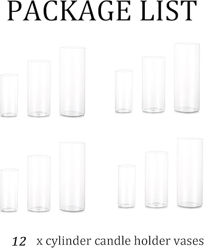 Miniatura 5 de Jarrón cilíndrico Clear Esmiome a granel  Jarrones cilíndricos para centros de mesa, 4 juegos (12 piezas) portavelas flotante de huracán, jarrones