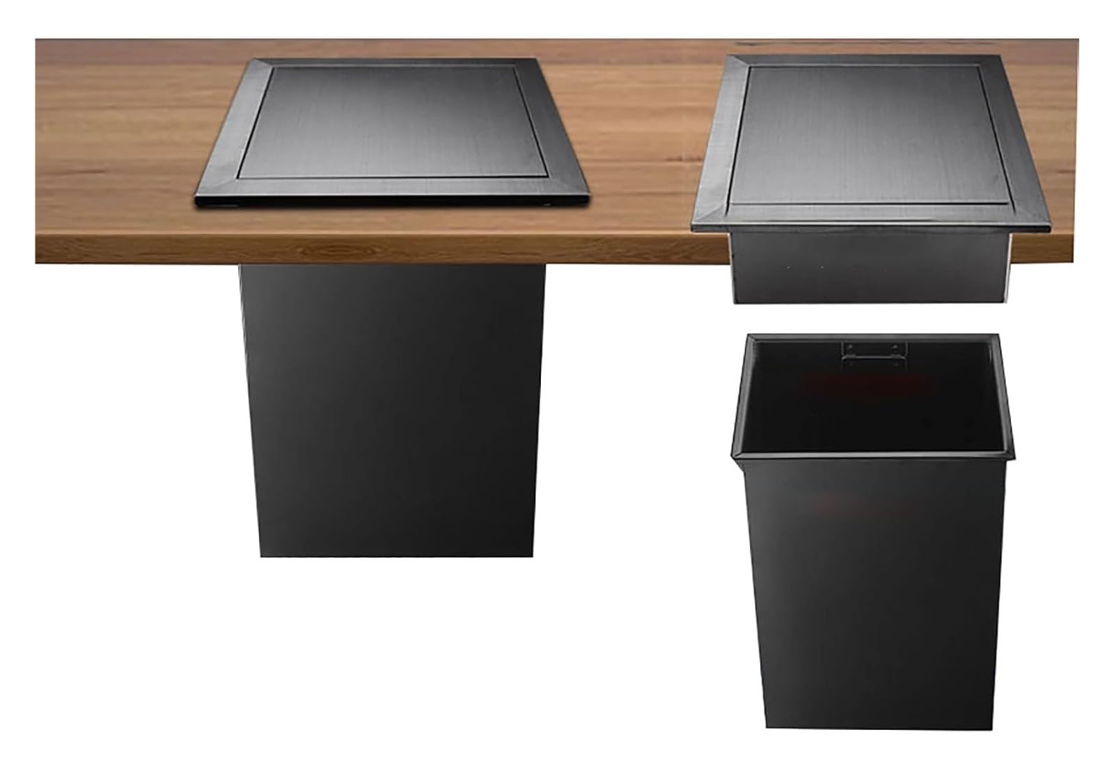 Built-in Countertop Trash Bin Lid， Square Waste Chute Lid and Trash Bin Built-in Countertop(Black)